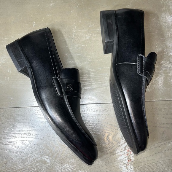 Calvin Klein Black Slip On Dress Shoes Men’s US  8 EUR 41 Silver Logo loafers main image 3